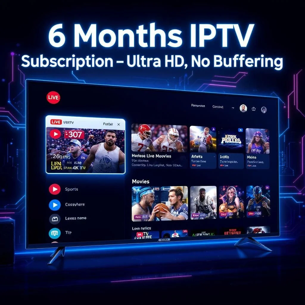Premium IPTV subscription with 4K UHD, live sports, and movies.