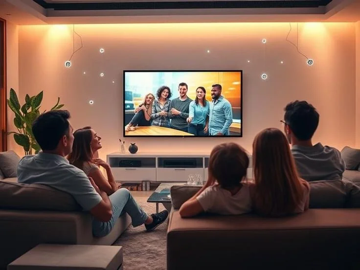 A person enjoying an IPTV subscription on their smart TV for ultimate entertainment in 2025.